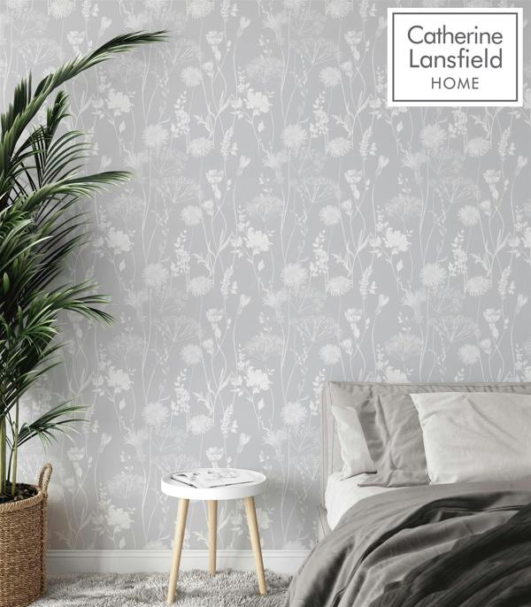 Catherine Lansfield Meadowsweet Floral Grey Wallpaper image 5