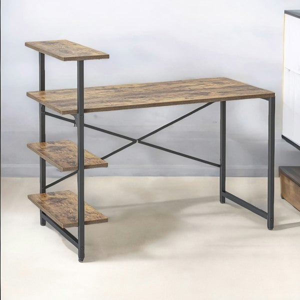 Rafaelo Mobilia Industrial 4 Tier Writing Desk With Steel Frame