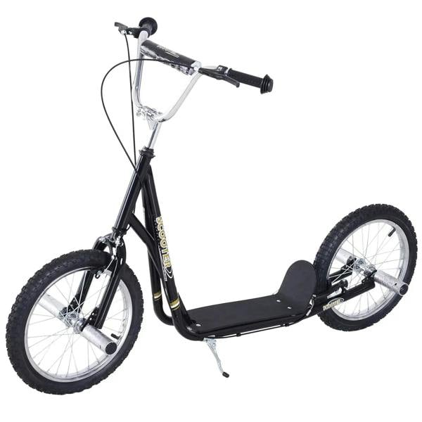 Black kids stunt scooter with chrome handlebar and front hand brake lever