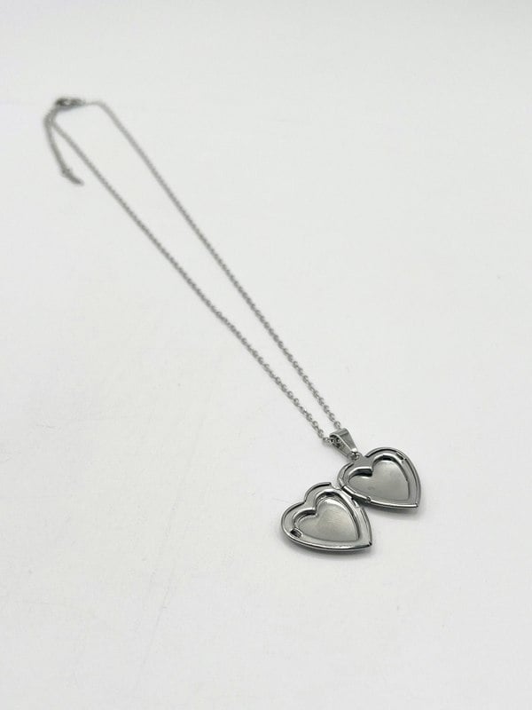 SVNX Large Heart Pendant Locket Necklace in Silver Colour - Gift Boxed