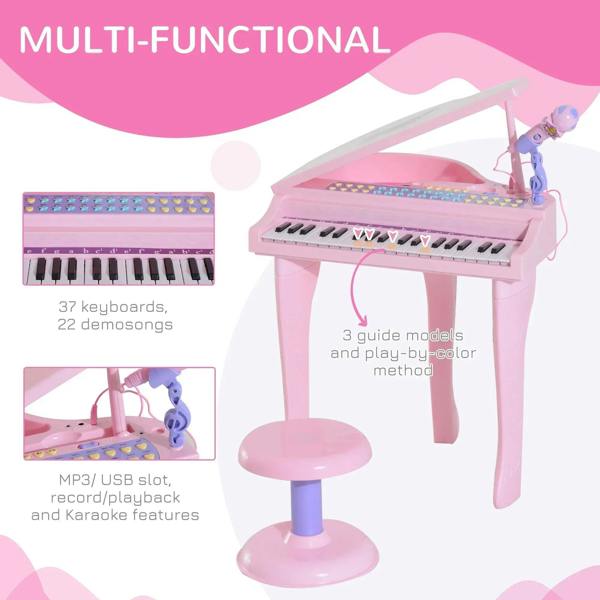 Pink mini electronic keyboard set with stool and microphone accessories