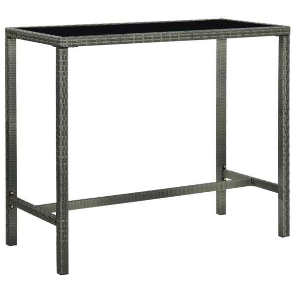 Berkfield Garden Bar Table Grey 130x60x110 cm Poly Rattan and Glass