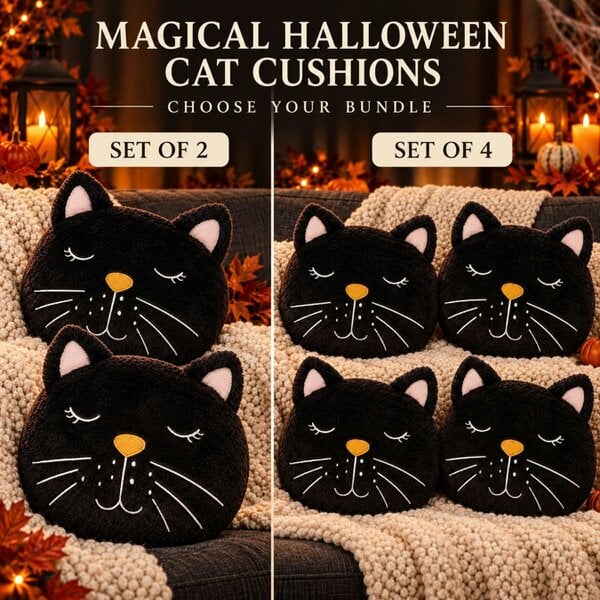 Smart Living Halloween Magical Cat Fleece Cushions - Set of 2 or 4