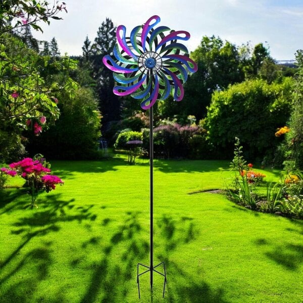 EDH Door Hardware Small Cosmic Fusion Vortex Wind Spinner Stake – 120 x 36 x 15 CM | Kinetic Metal Wind Sculpture | Outdoor Garden Spinner for Yard