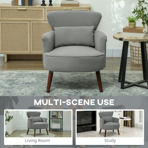 Wyld Haus Zile Corduroy Light Grey Retro Style Accent Chair Angled Legs