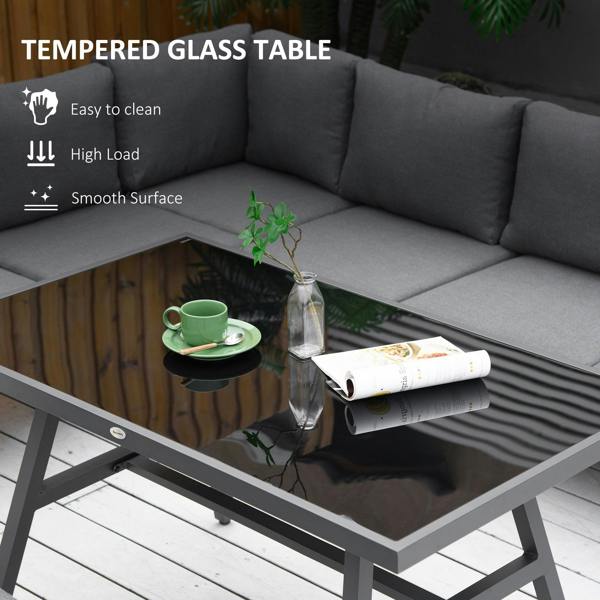 Wyld Haus Rovama 8 Seater L-Shaped Garden Furniture Set with Glass Coffee Table and Bench