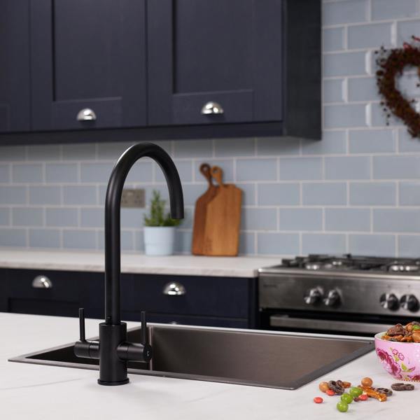 Flode Hammerfest | Dual Lever Kitchen Sink Mixer Tap with Swivel Spout | Matt Black Finish