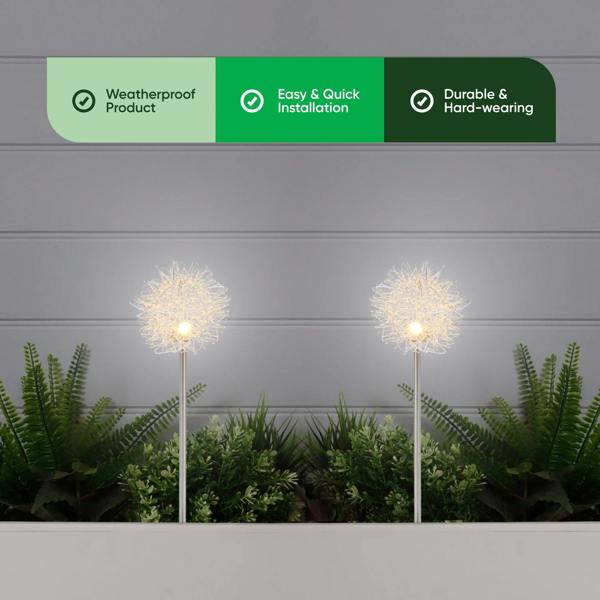 Gardenwize Pack of 2 Solar Dandelion Stake Lights – Warm White LED Garden Lights