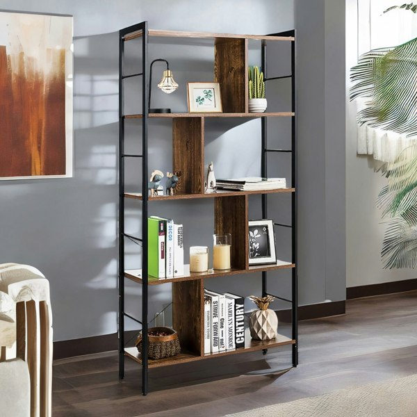 Rafaelo Mobilia 154CM Tall 5 Tier Bookcase With Metal Frame