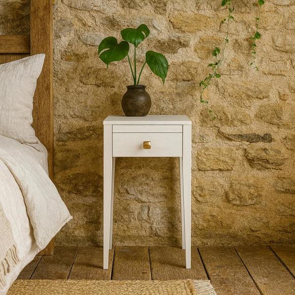 Wyld Haus Moscow White Wood Grain 1 Drawer Bedside Table
