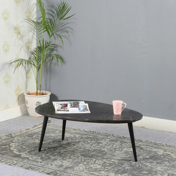 IH Design Miel Coffee Table With Black Marble Top and Metal Legs