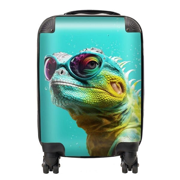 Warren Reed Splashart Iguana Wearing Glasses Suitcase