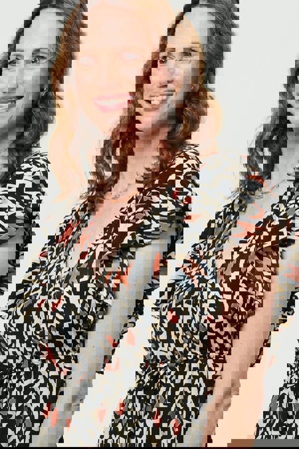 Black | Printed Frilled Sleeve Short Dress
