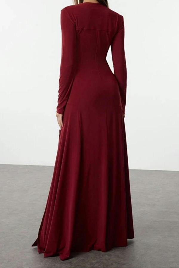 WOVCOR V-Neck Skater Stretchy Maxi Knit Dress