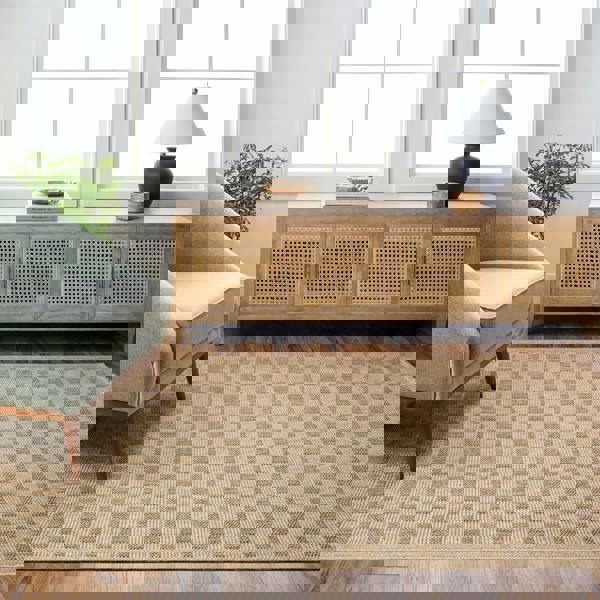 Livabliss Mirage-Cottage Tan Black Checkered Fringe In- & Outdoor Jute-Look Rug