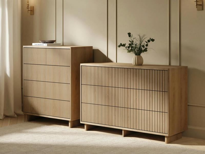 SOLACE+CO Velmor 2 Piece Ribbed Chest of Drawers Set Oak