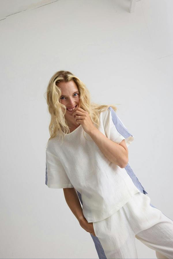 Pretty You London Relaxed Striped Linen Resort Set In Coconut Milk