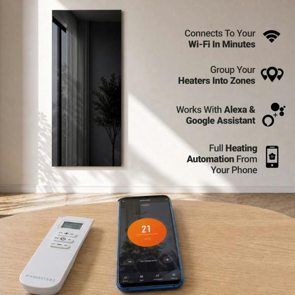 Mirrorstone Heating 580W Quartz Glass Wi-Fi Infrared Heating Panel (Available In Black Or White)