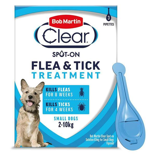 Bob Martin Flea Clear Fipronil Spot On Flea & Tick Treatment For Small Dogs (3 Pipettes)