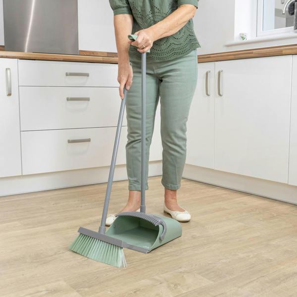 JVL Long Handle Lobby Dust Pan And Brush Set - Green