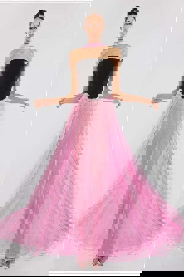 Gathered A-Line Glitter Chiffon Maxi Skirt SK30