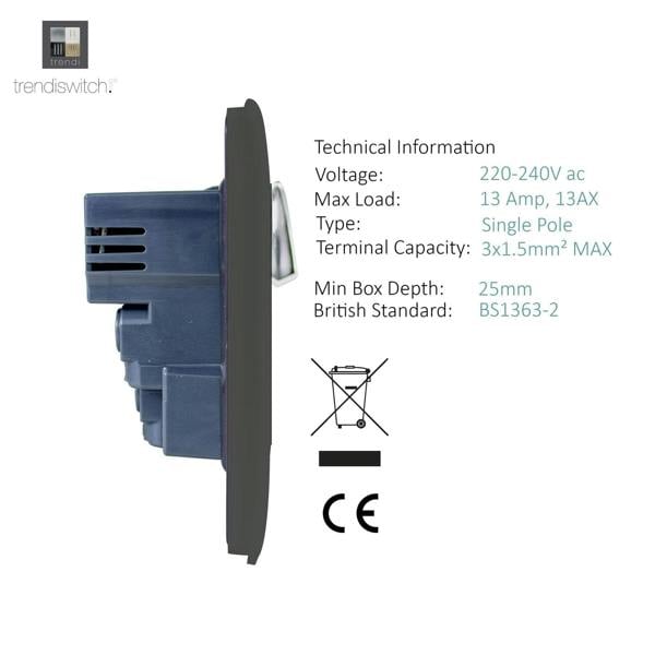 Trendi Switch 1 Gang USB 2100mA Plug Socket in Charcoal Grey