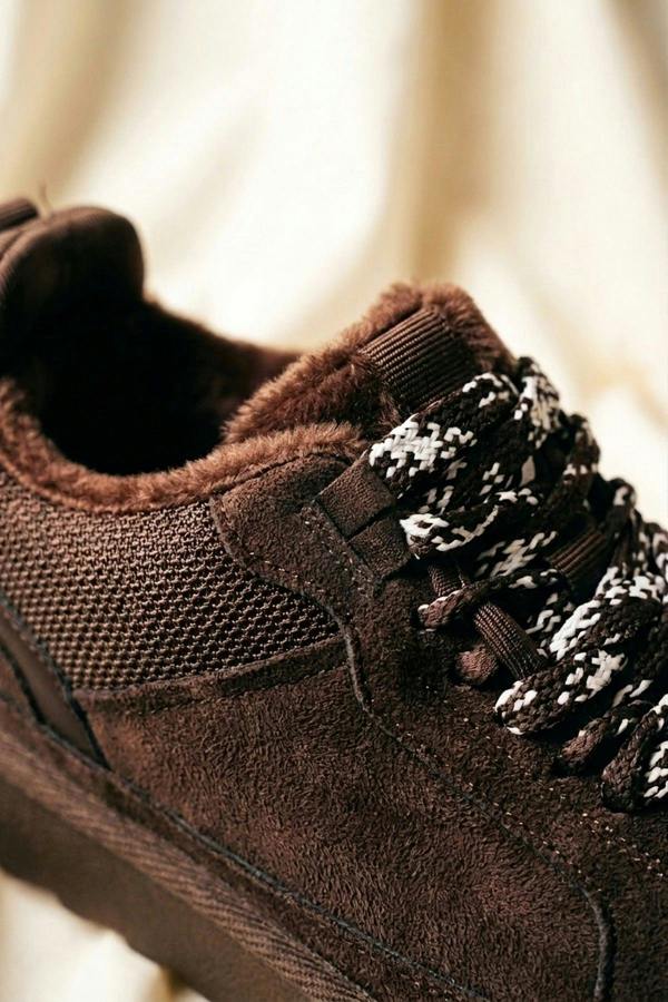 Leiza Chunky Lace Up Faux Fur Trainers - Brown