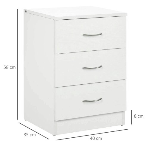 Three-Drawer Simple Bedside Table - White
