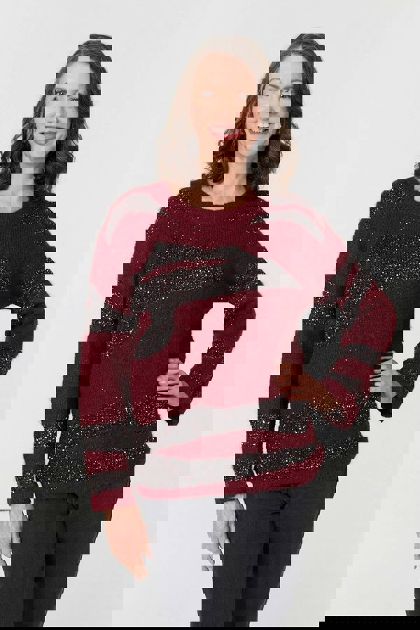 Burgundy | Metallic Sparkly Animal Print Jumper