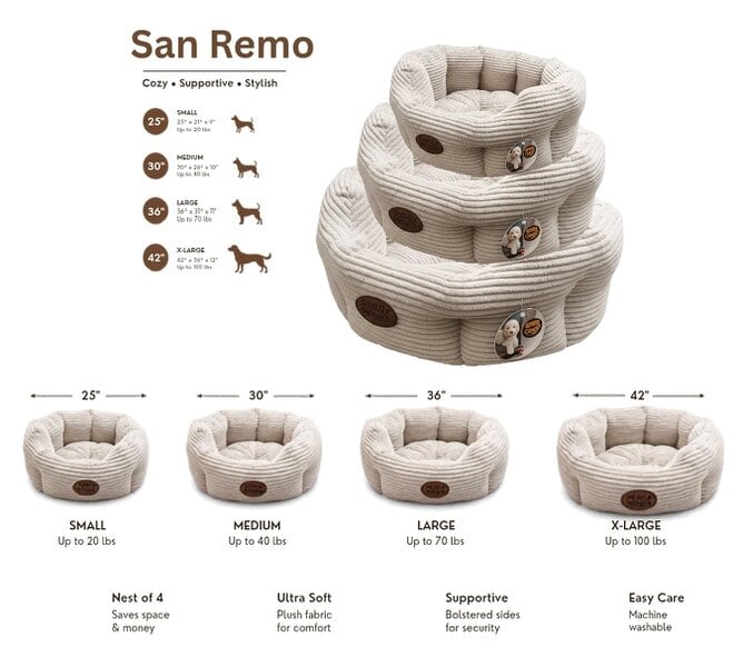 Snug and Cosy Pets San Remo Oval Mink Dog Pet Bed Luxury Sofa Bedding