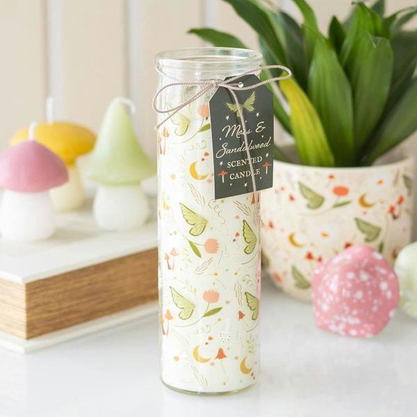 Kingsbury Gifts Moss & Sandalwood Scented Tall Glass Jar Tube Candle