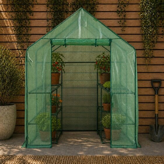 Neo Green 8 Tier Shelving Walk In Outdoor Greenhouse 193 x 143 x 143 cm