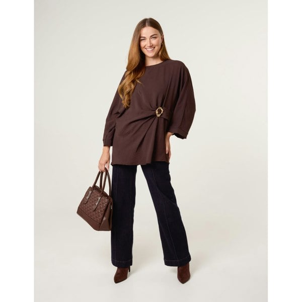 Blue Vanilla Detail Side Gathered Blouse - Brown