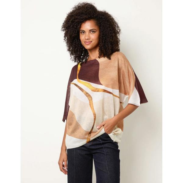 Blue Vanilla Striking Watercolour Fine Knit Abstract Top