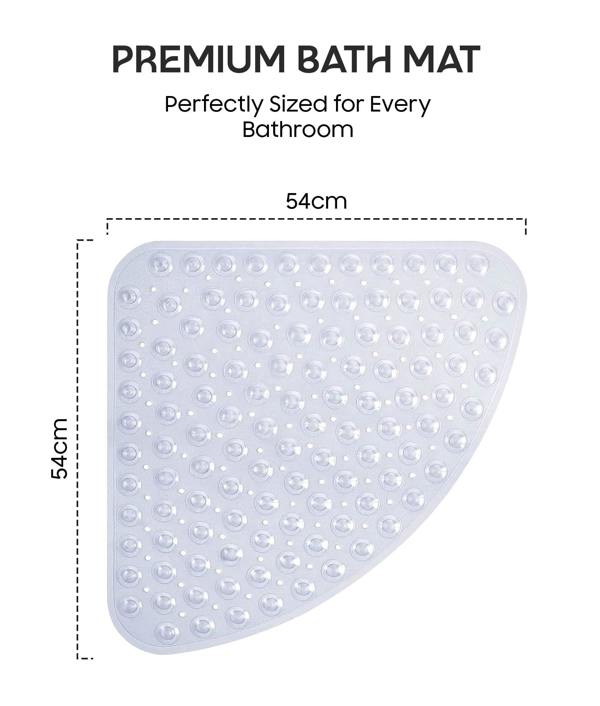 ADOV Corner Shower Mat, 54 x 54cm Curved Non Slip Bath Mat with Suction Cups and Drainage Holes