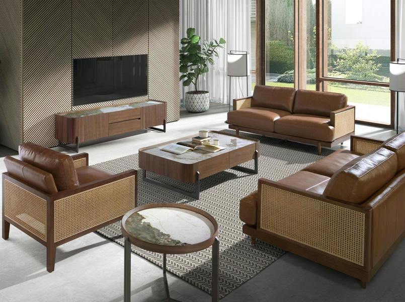 Angel Cerdá Walnut and dark metallised steel TV cabinet with porcelain marble top 3250