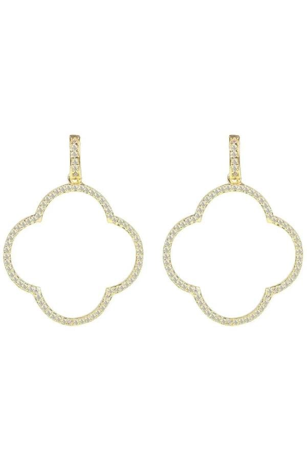 Open Clover Large Drop Earrings White Cz Gold - LATELITA Earrings