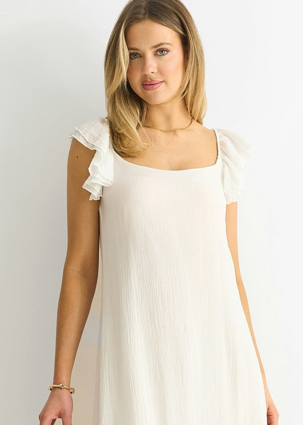 Gini London White Ruffle Short Sleeve Viscose Maxi Dress