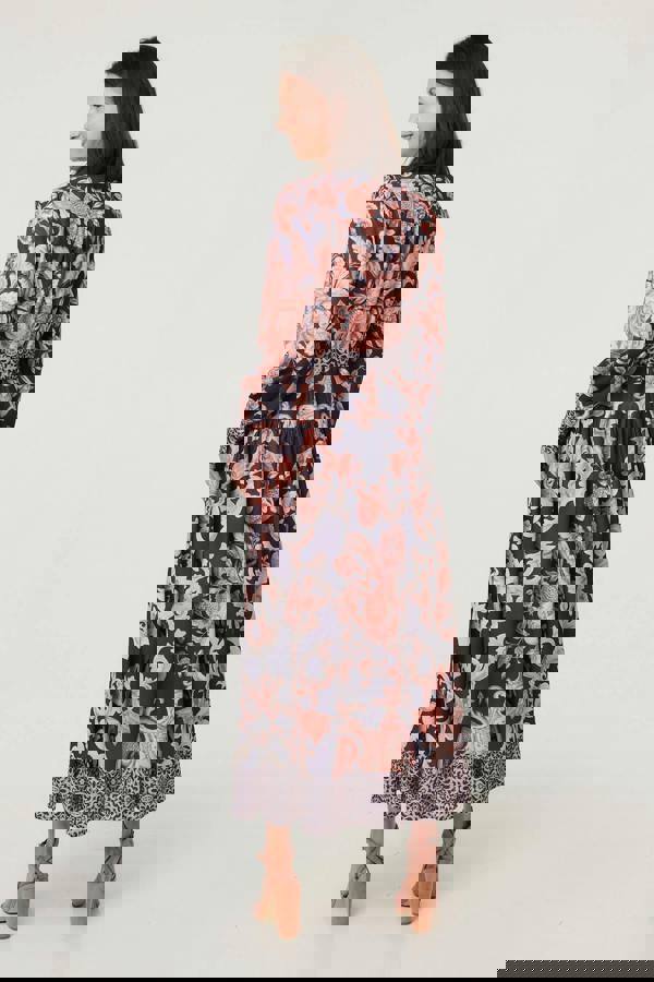 Navy | Border Print High Neck Maxi Shirt Dress