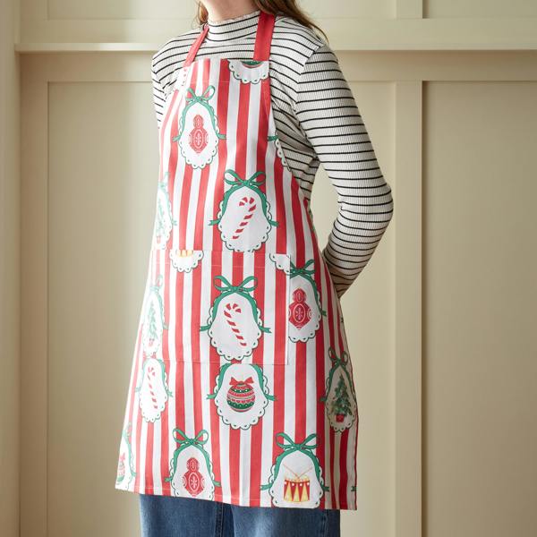Catherine Lansfield Christmas Vintage Stripe Cotton Kitchen Adult Apron Red