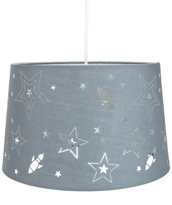 Fun Rockets and Stars Childrens/Kids Grey Cotton Bedroom Pendant or Lamp Shade Image 2