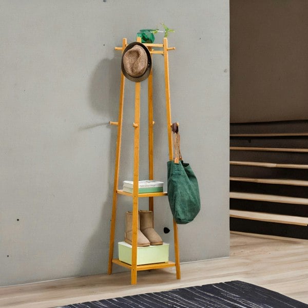 Rafaelo Mobilia Bamboo Coat Rack Stand With 3 Shelves