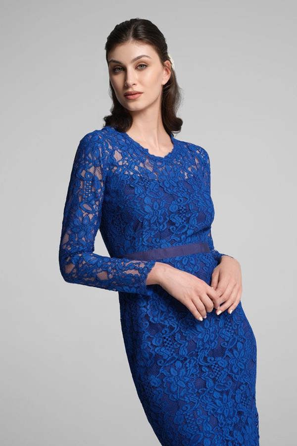 Rumour London Chiara long sleeve lace pencil dress in azure blue