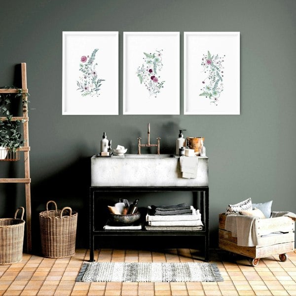 Wall prints bathroom | set of 3 Shabby Chic art prints