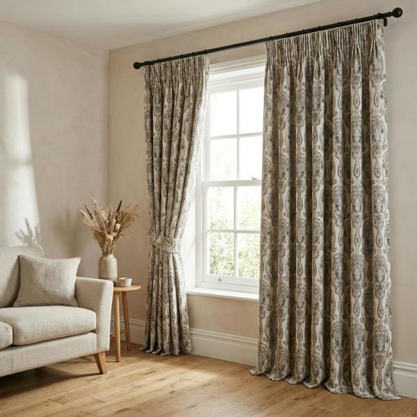Alvi made-to-measure curtains in Grey, styled in a living room