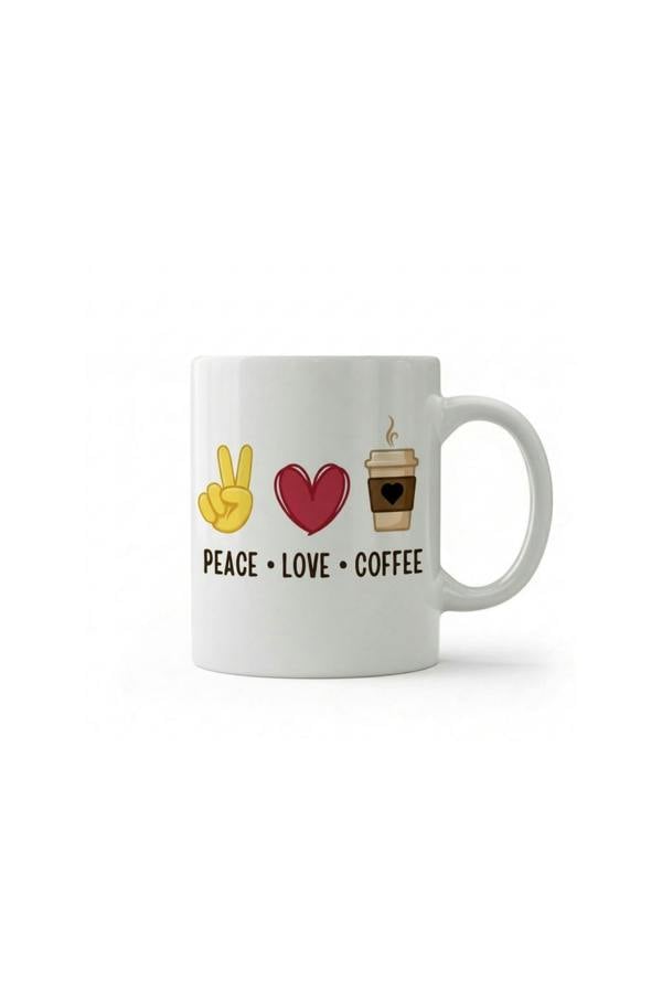 Dyzi Peace Love Coffee Quote Ceramic Coffee Mug White