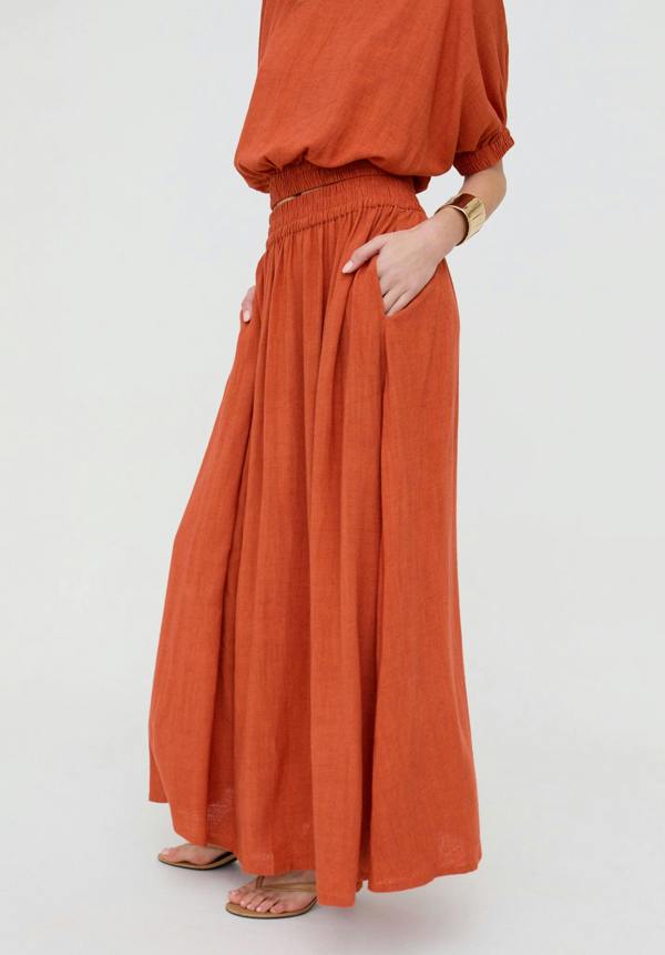 Sesame Elasticated Waist Maxi Skirt In Rust - image 5