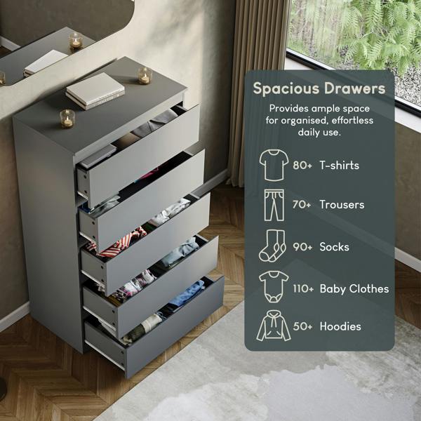 Vida Designs Denver 5 Drawer Chest, Black