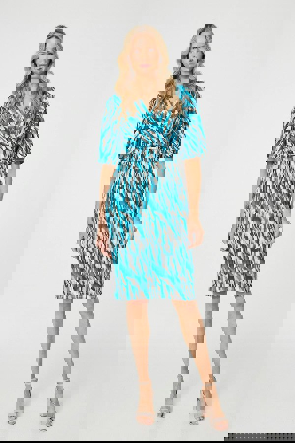 Green | Printed 1/2 Angel Sleeve Faux Wrap Dress : Model is 5'10"/178 cm and wears UK10/EU38/US6/AUS10