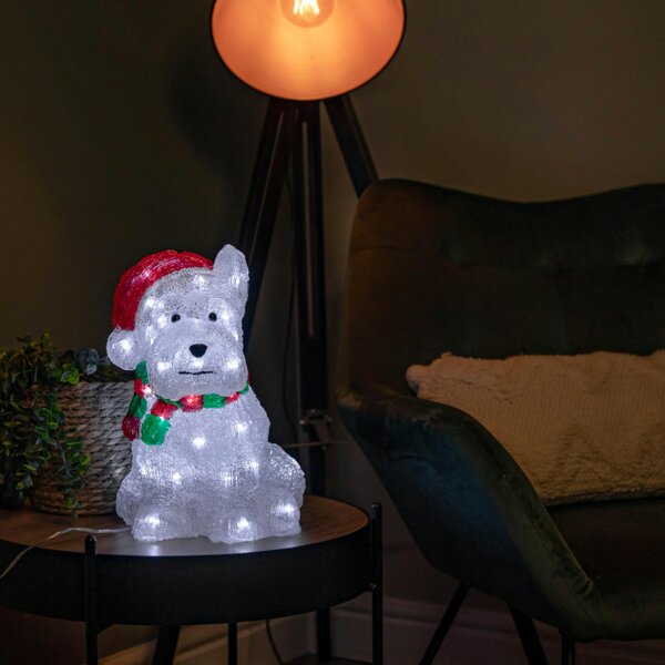 Samuel Alexander 31cm Light up Acrylic Christmas Westie Dog Decoration with 40 White LEDs